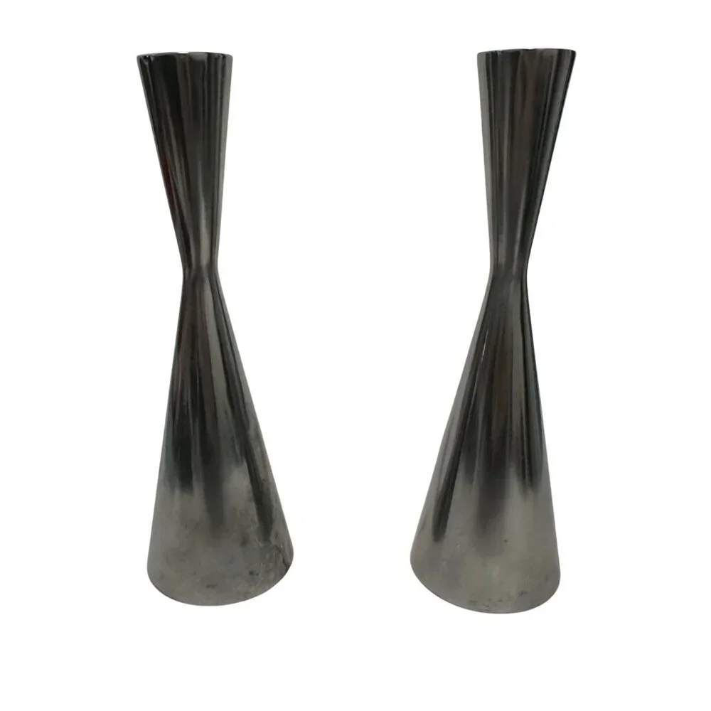 Ikea Tapered Metal Candle Holders Set of 2 Silver Tone MCM Scandi Style 8